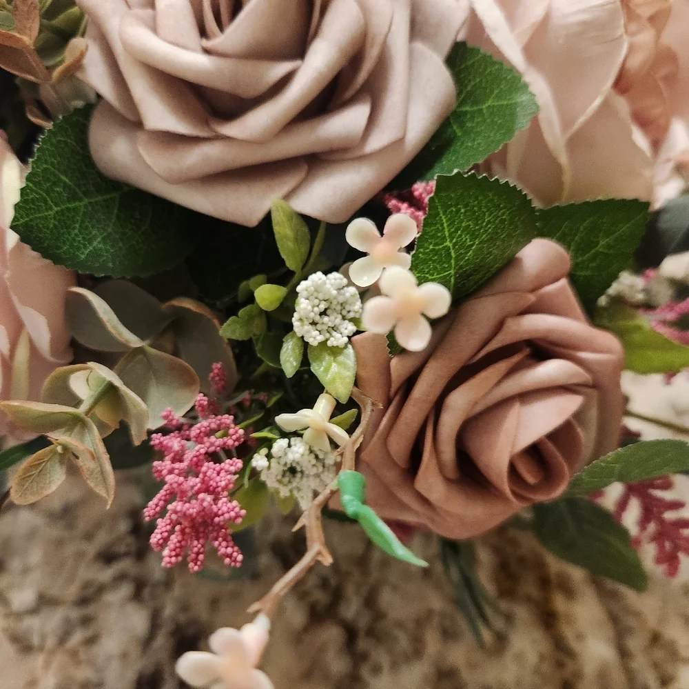 Ling’s Flowers Vase Arrangement Centerpiece Dusty Rose Cream Wedding Baby Shower
